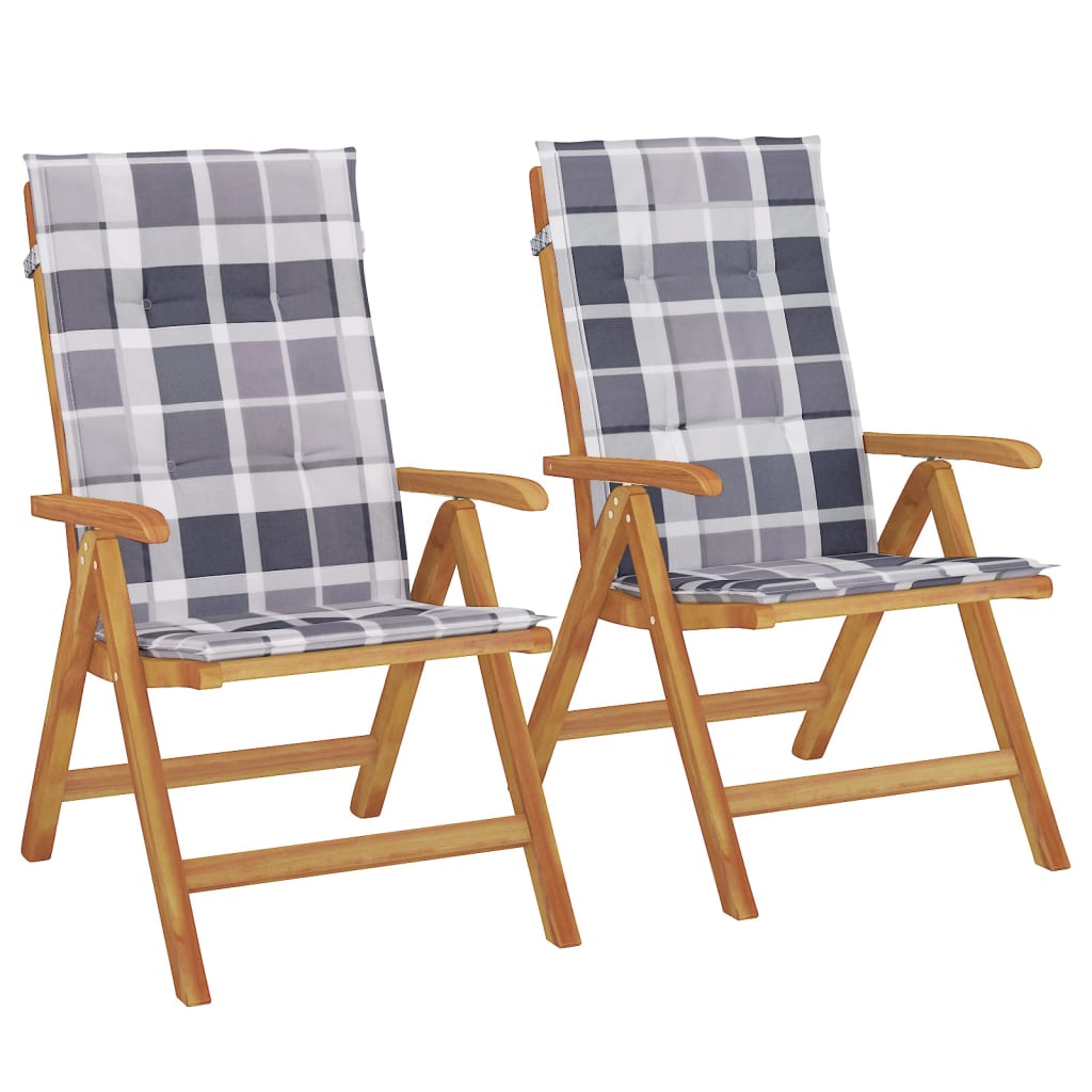 Sedie da Giardino Reclinabili con Cuscini 2 pz in Legno di Teak