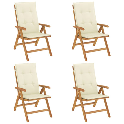 Sedie da Giardino Reclinabili con Cuscini 4 pz in Legno di Teak