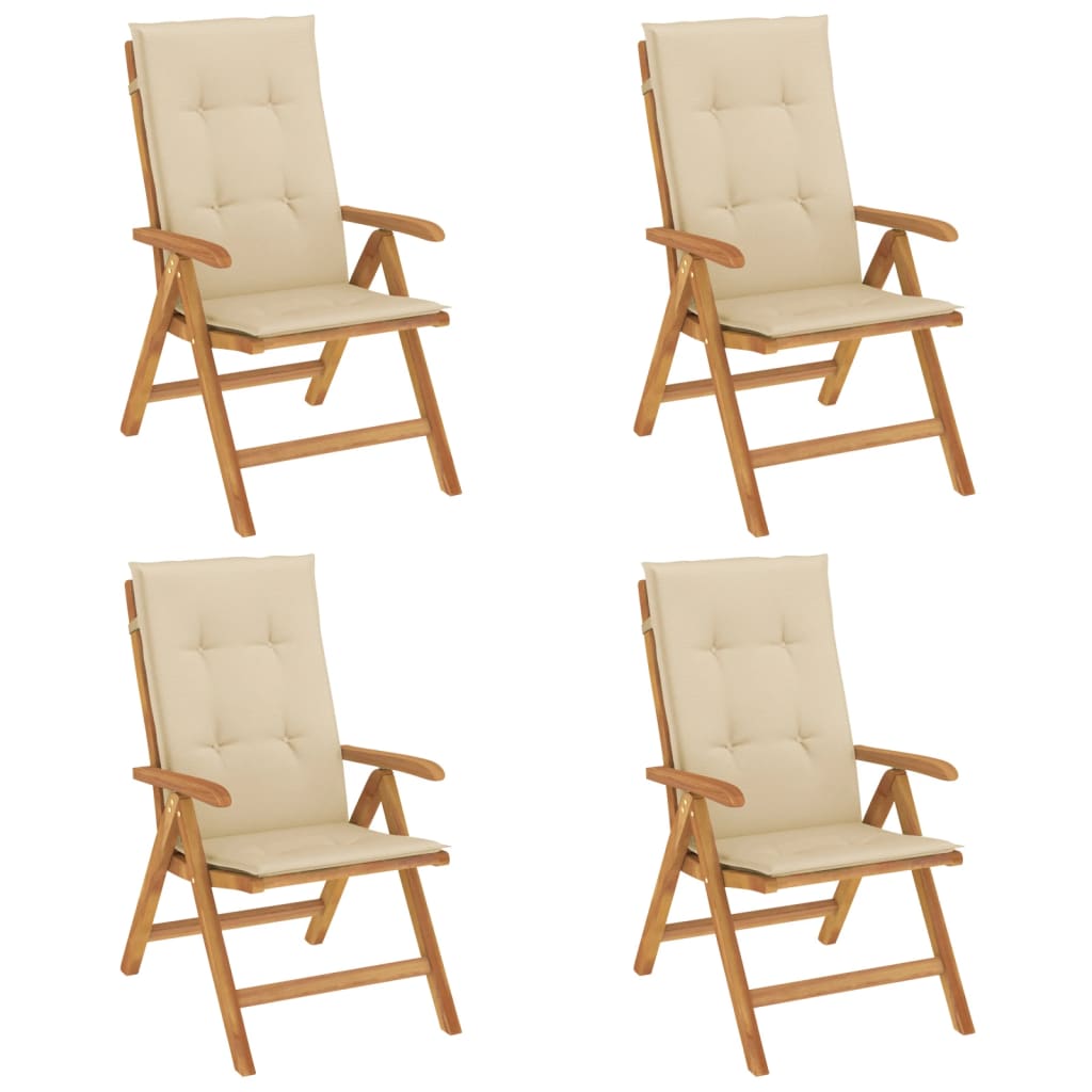 Sedie da Giardino Reclinabili con Cuscini 4 pz in Legno di Teak