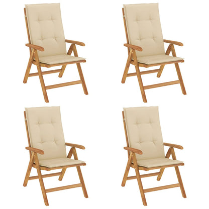 Sedie da Giardino Reclinabili con Cuscini 4 pz in Legno di Teak