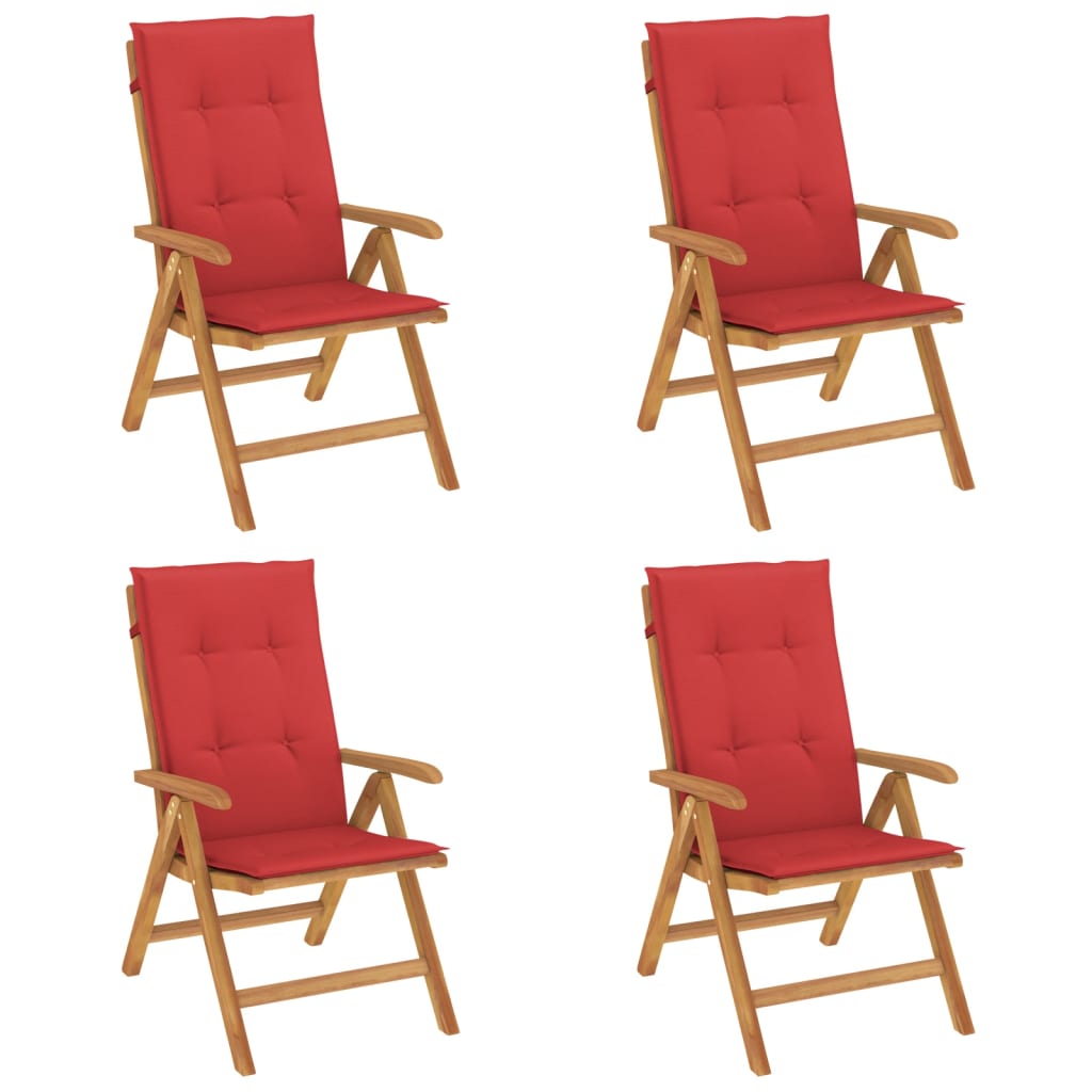 Sedie da Giardino Reclinabili con Cuscini 4 pz in Legno di Teak