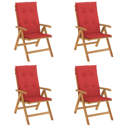 Sedie da Giardino Reclinabili con Cuscini 4 pz in Legno di Teak