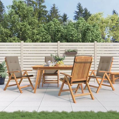 Sedie da Giardino Reclinabili con Cuscini 4 pz in Legno di Teak