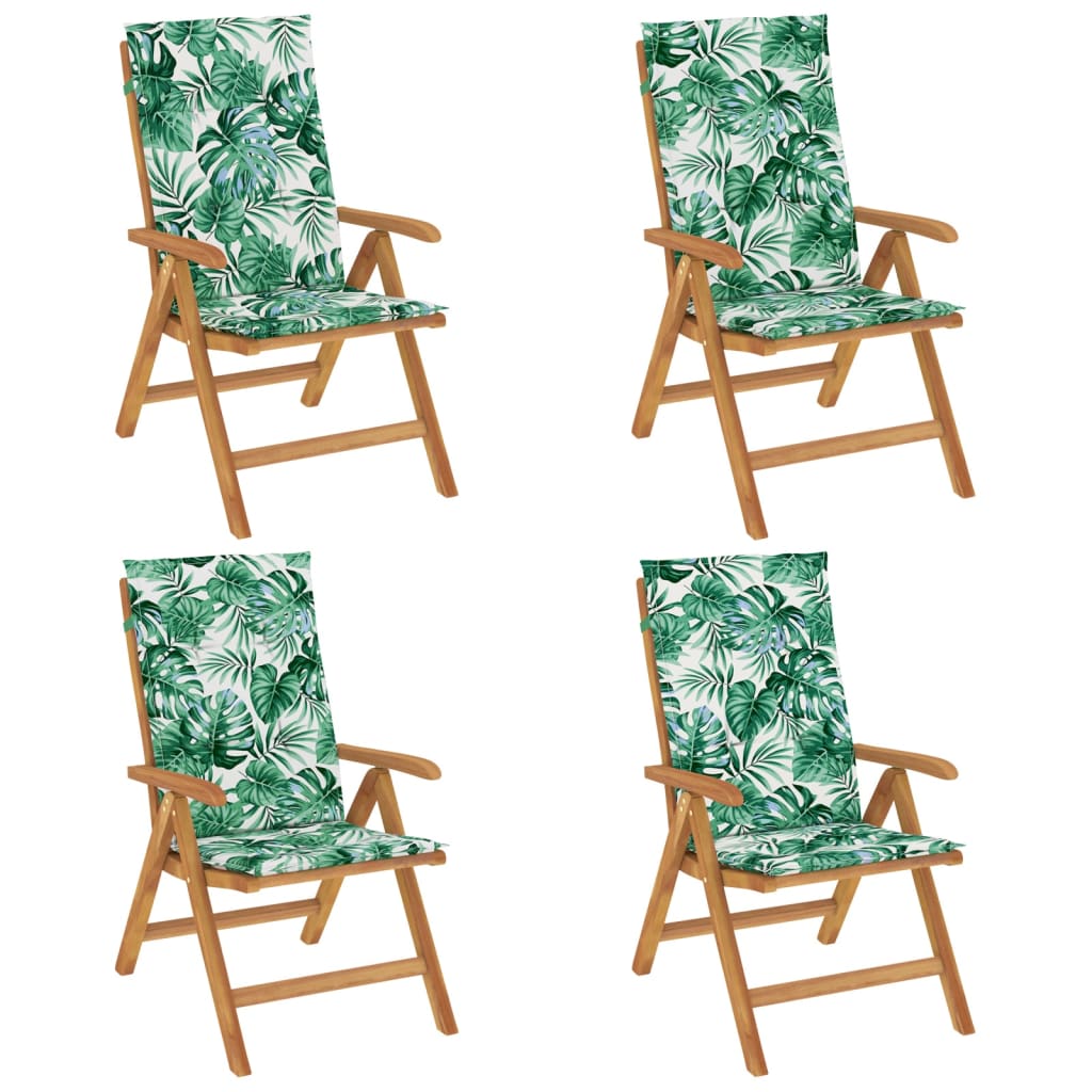 Sedie da Giardino Reclinabili con Cuscini 4 pz in Legno di Teak