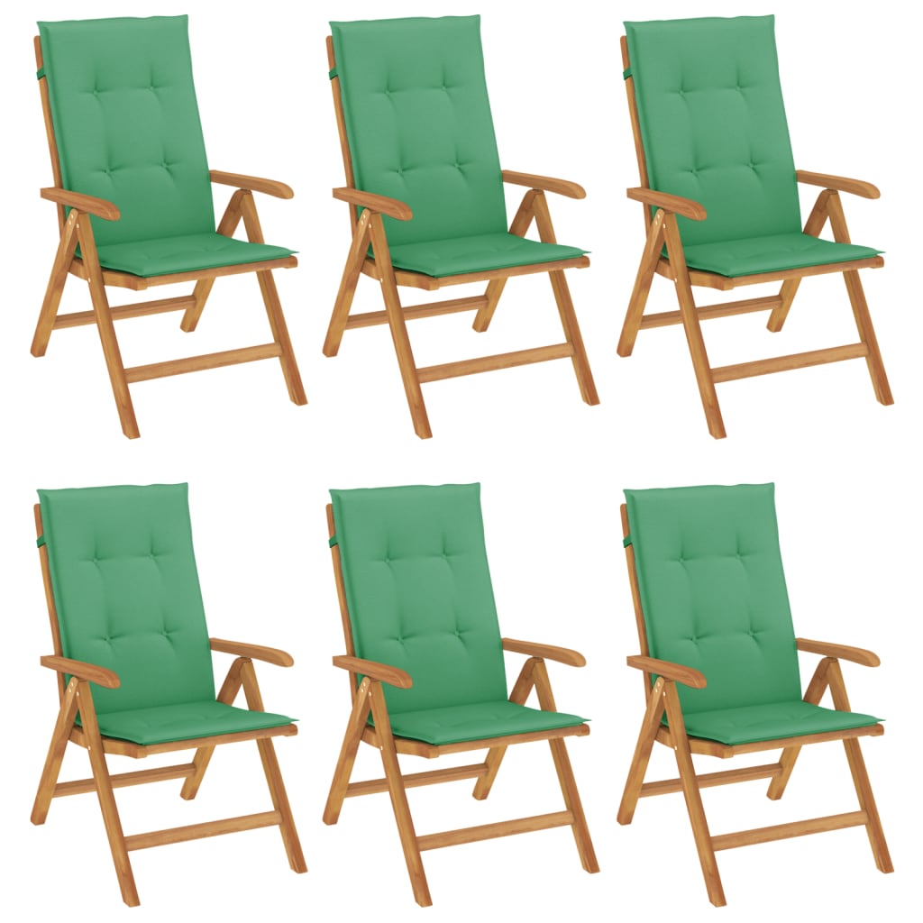 Sedie da Giardino Reclinabili con Cuscini 6 pz in Legno di Teak