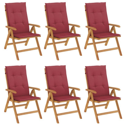 Sedie da Giardino Reclinabili con Cuscini 6 pz in Legno di Teak