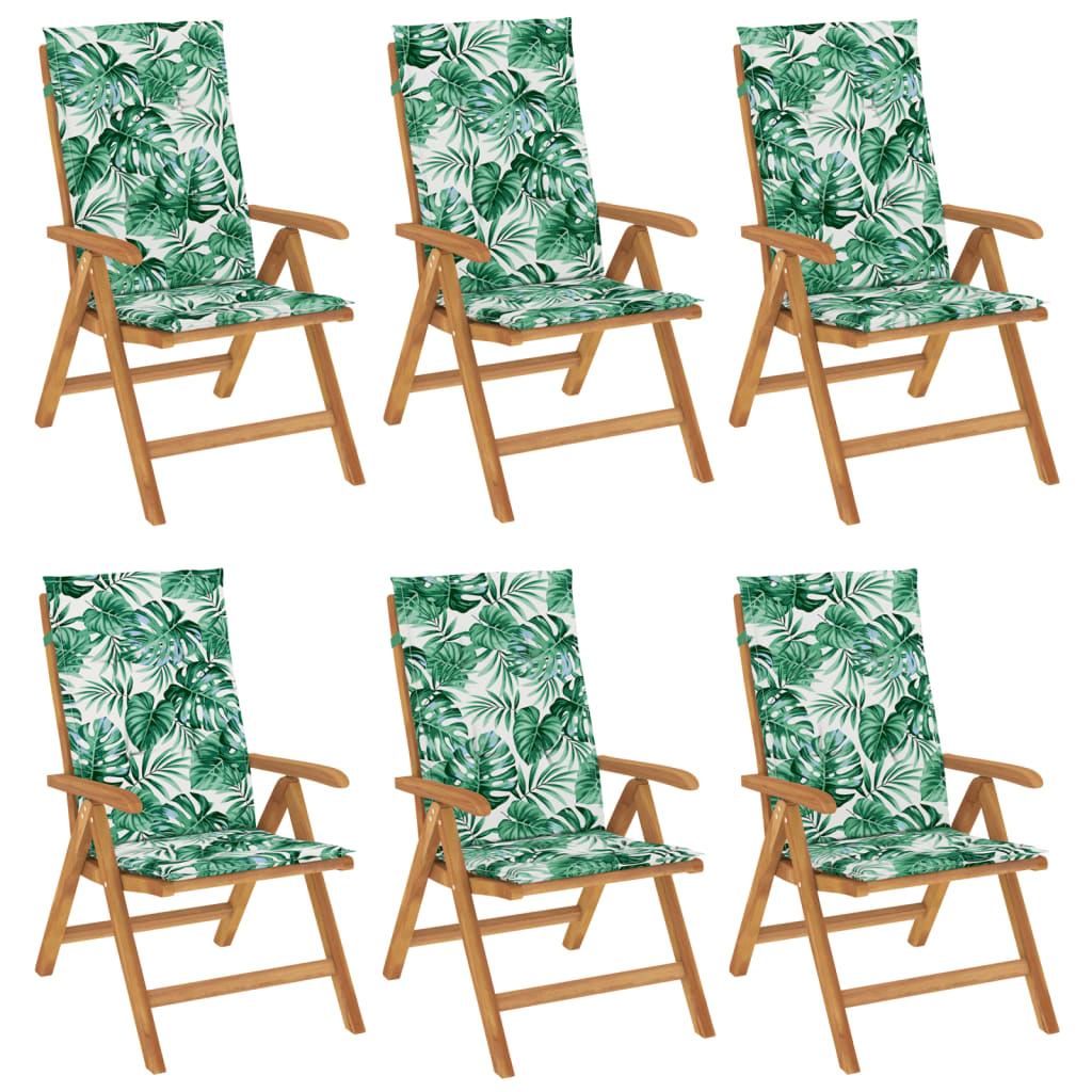 Sedie da Giardino Reclinabili con Cuscini 6 pz in Legno di Teak