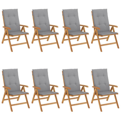 Sedie da Giardino Reclinabili con Cuscini 8 pz in Legno di Teak