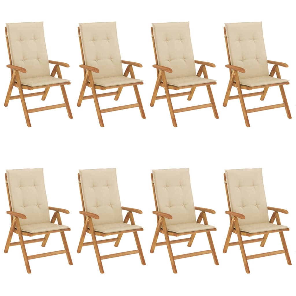 Sedie da Giardino Reclinabili con Cuscini 8 pz in Legno di Teak
