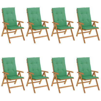 Sedie da Giardino Reclinabili con Cuscini 8 pz in Legno di Teak