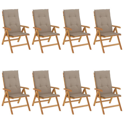 Sedie da Giardino Reclinabili con Cuscini 8 pz in Legno di Teak
