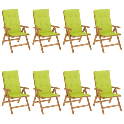 Sedie da Giardino Reclinabili con Cuscini 8 pz in Legno di Teak