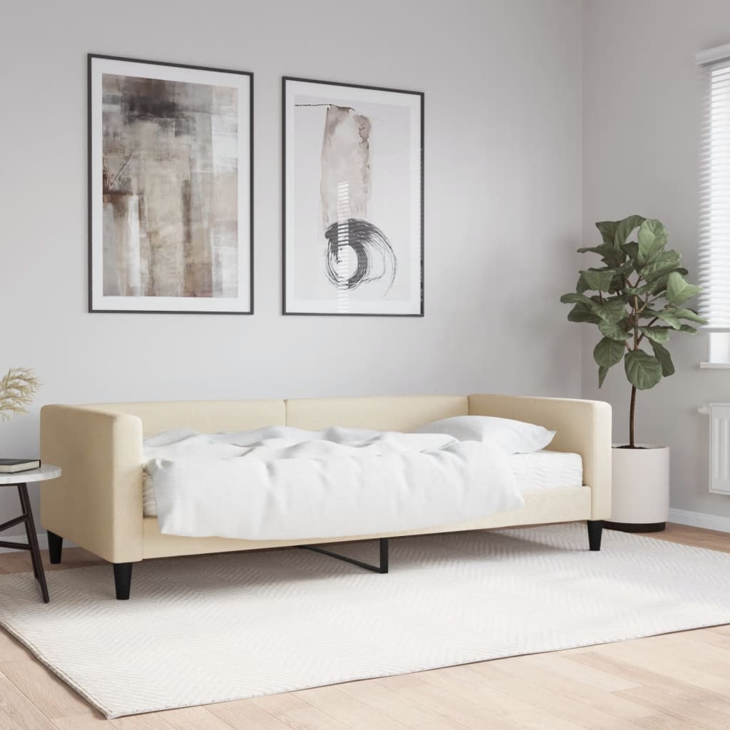 Divano Letto con Materasso Crema 90x200 cm in Tessuto