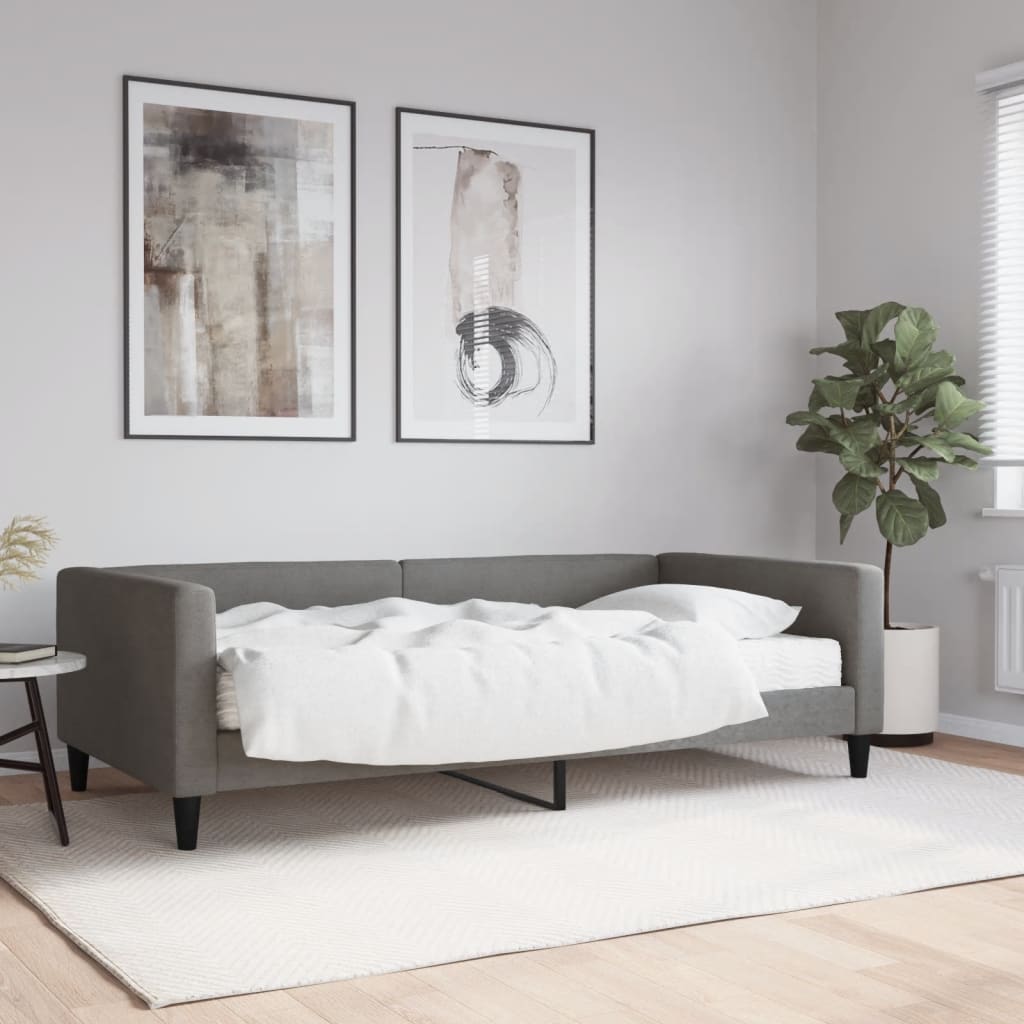 Divano Letto con Materasso Grigio Scuro 100x200 cm in Tessuto