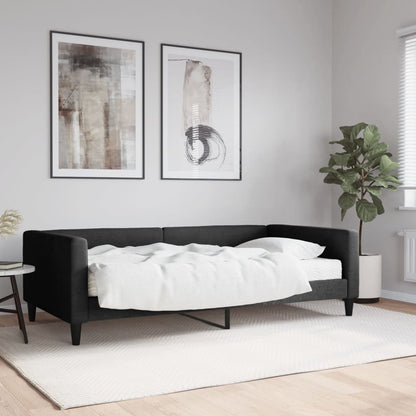 Divano Letto con Materasso Nero 100x200 cm in Tessuto