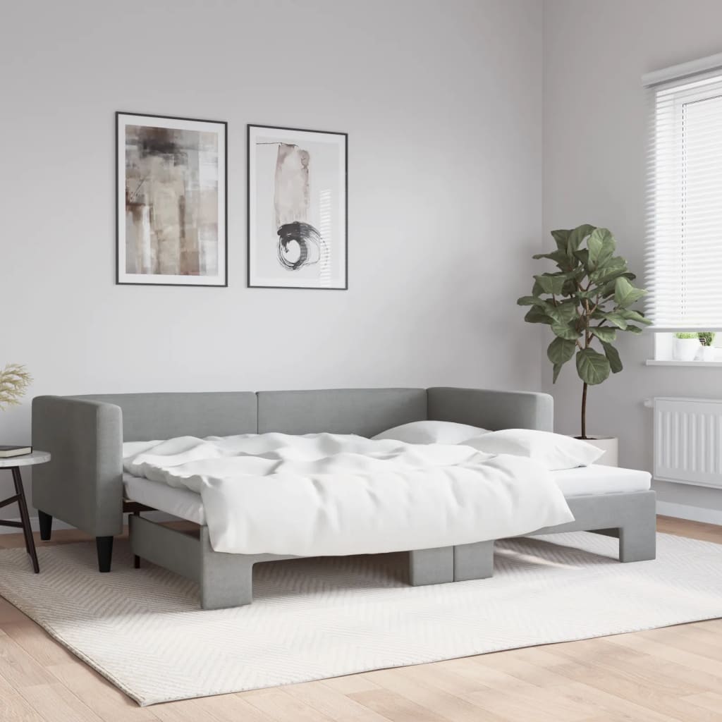 Divano Letto con Letto Estraibile Grigio Chiaro 90x200 Tessuto