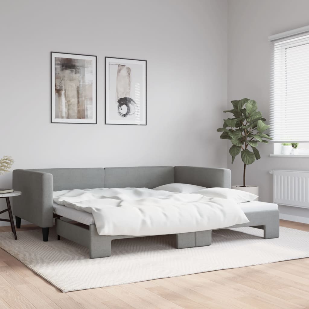 Divano Letto con Letto Estraibile Grigio Chiaro 100x200 Tessuto