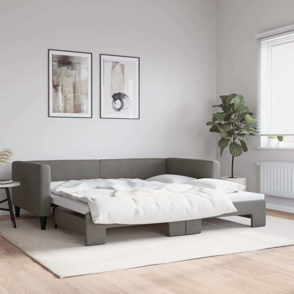Divano Letto con Letto Estraibile Grigio Scuro 100x200 Tessuto