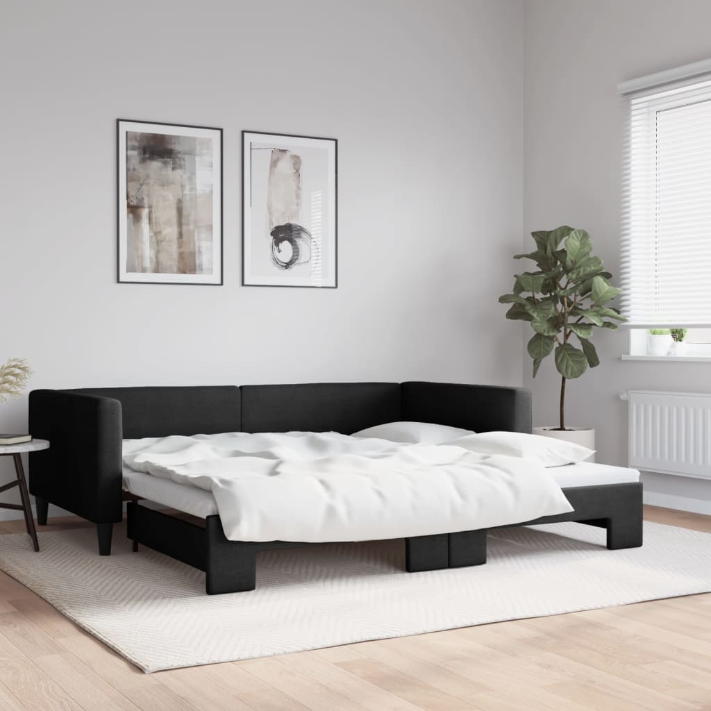 Divano Letto con Letto Estraibile Nero 100x200 cm in Tessuto