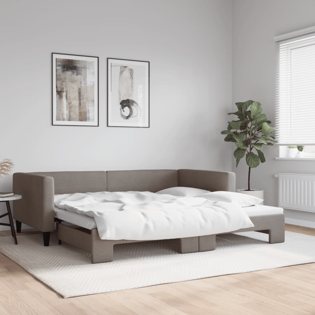 Divano Letto con Letto Estraibile Tortora 100x200 cm in Tessuto