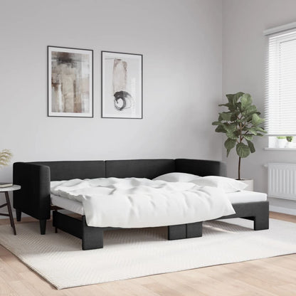Divano Letto con Letto Estraibile Nero 90x190 cm in Tessuto