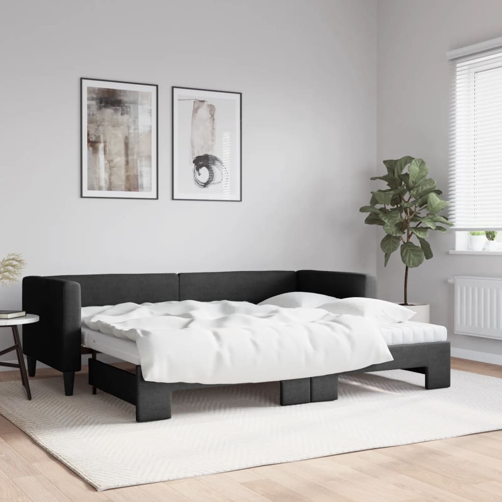 Divano Letto Estraibile con Materassi Nero 80x200 cm Tessuto