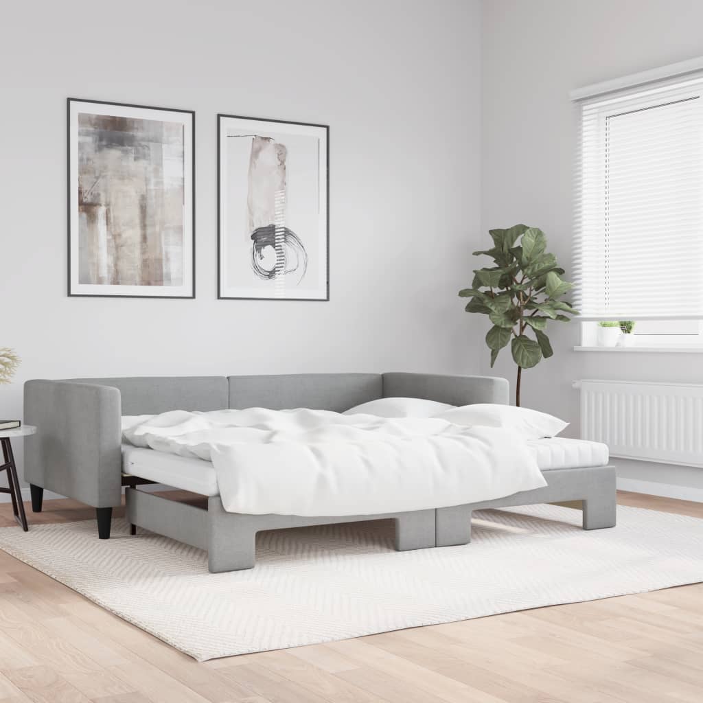 Divano Letto Estraibile Materassi Grigio Chiaro 100x200 Tessuto