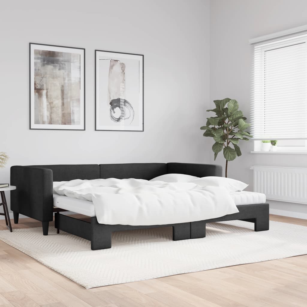Divano Letto Estraibile con Materassi Nero 100x200 cm Tessuto
