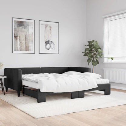 Divano Letto Estraibile con Materassi Nero 100x200 cm Tessuto