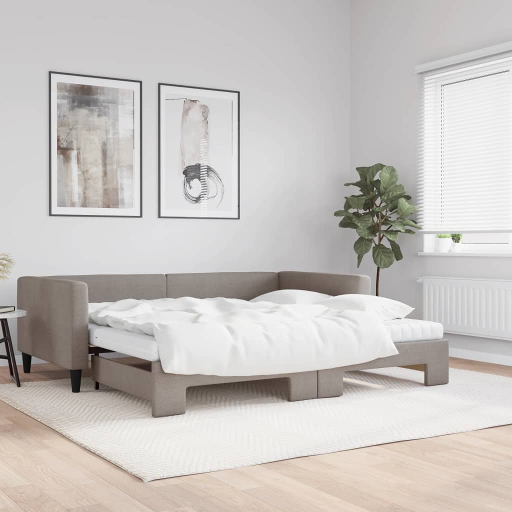 Divano Letto Estraibile con Materassi Tortora 100x200cm Tessuto