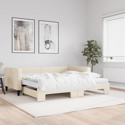 Divano Letto Estraibile con Materassi Crema 100x200 cm Tessuto