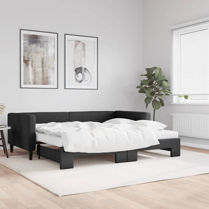 Divano Letto Estraibile con Materassi Nero 90x190 cm in Tessuto