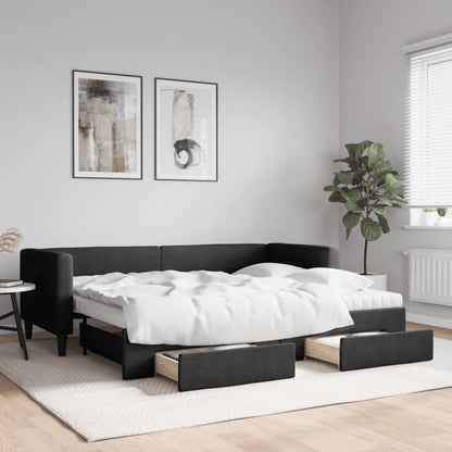 Divano Letto Estraibile con Cassetti Nero 80x200 cm in Tessuto