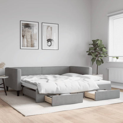 Divano Letto Estraibile Cassetti Grigio Chiaro 100x200 Tessuto