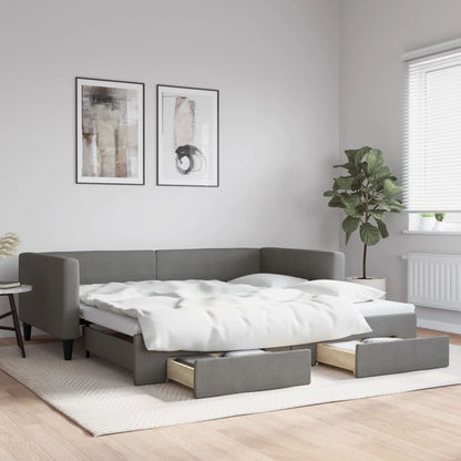 Divano Letto Estraibile Cassetti Grigio Scuro 100x200cm Tessuto