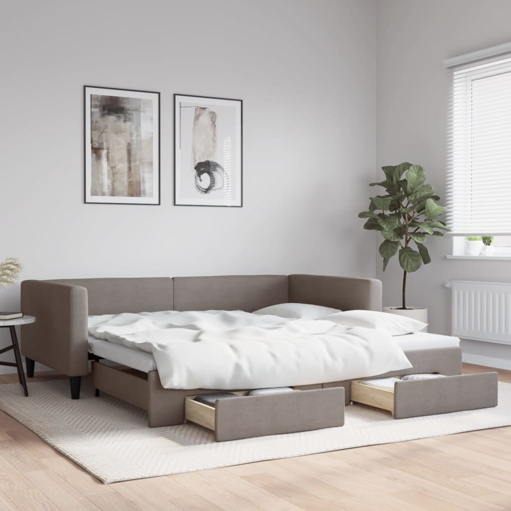 Divano Letto Estraibile con Cassetti Tortora 100x200 cm Tessuto