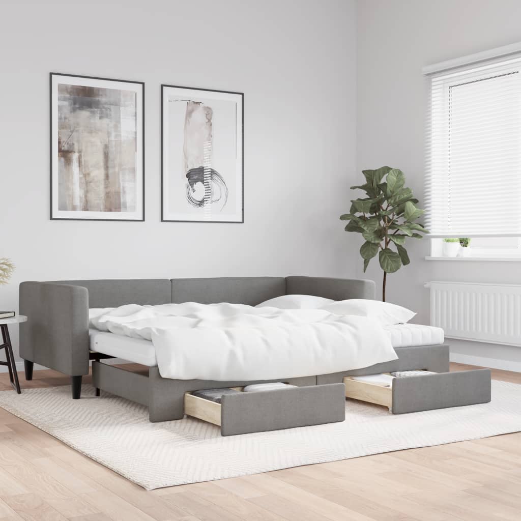 Divano Letto Estraibile Cassetti Grigio Scuro 90x200cm Tessuto