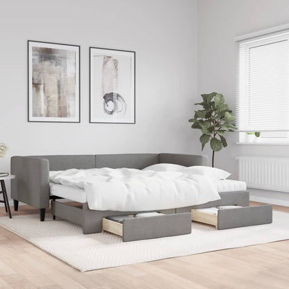 Divano Letto Estraibile Cassetti Grigio Scuro 90x200cm Tessuto