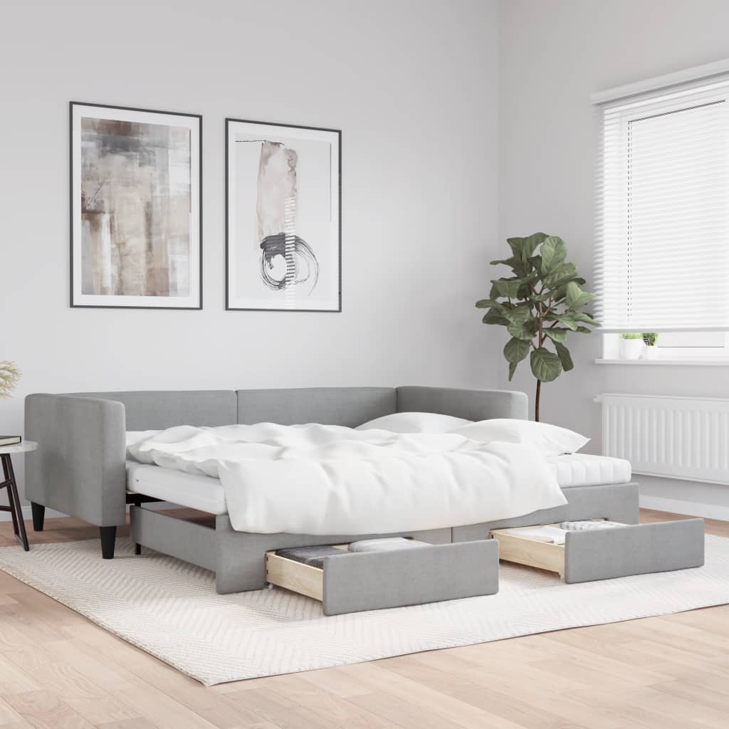 Divano Letto Estraibile Cassetti Grigio Chiaro 100x200 Tessuto