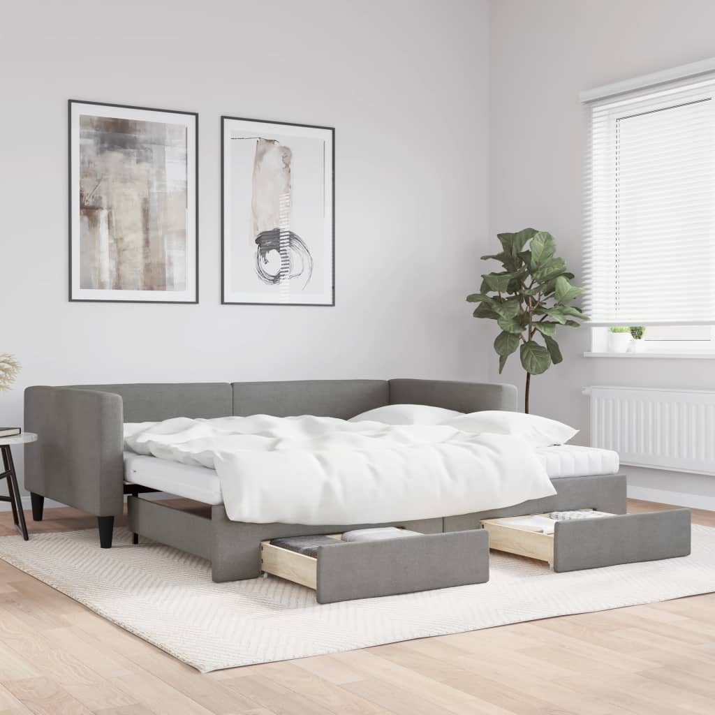 Divano Letto Estraibile Cassetti Grigio Scuro 100x200cm Tessuto