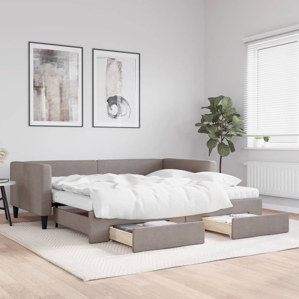 Divano Letto Estraibile con Cassetti Tortora 100x200 cm Tessuto