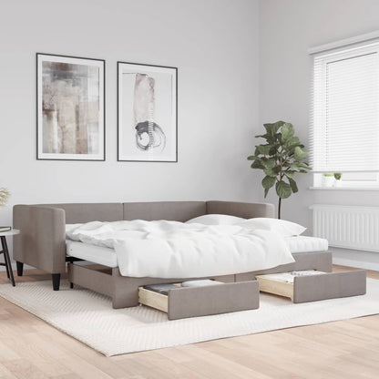 Divano Letto Estraibile con Cassetti Tortora 100x200 cm Tessuto