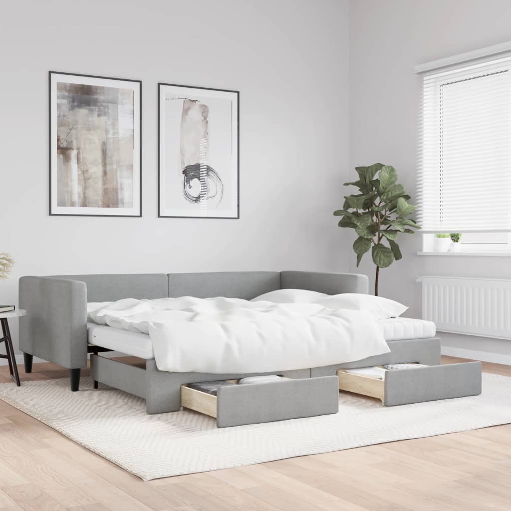 Divano Letto Estraibile Cassetti Grigio Chiaro 90x190cm Tessuto
