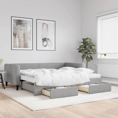 Divano Letto Estraibile Cassetti Grigio Chiaro 90x190cm Tessuto