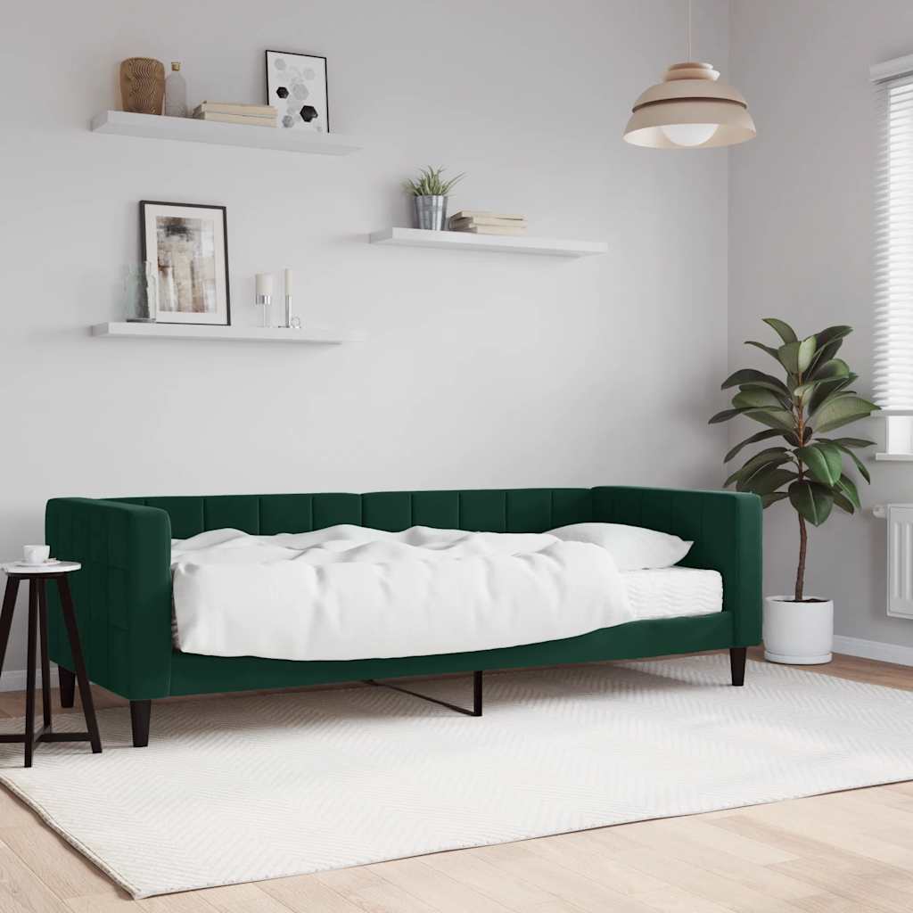 Divano Letto con Materasso Verde Scuro 80x200 cm in Velluto