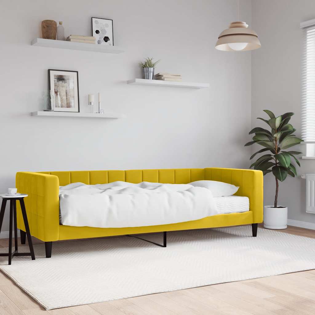 Divano Letto con Materasso Giallo 80x200 cm in Velluto