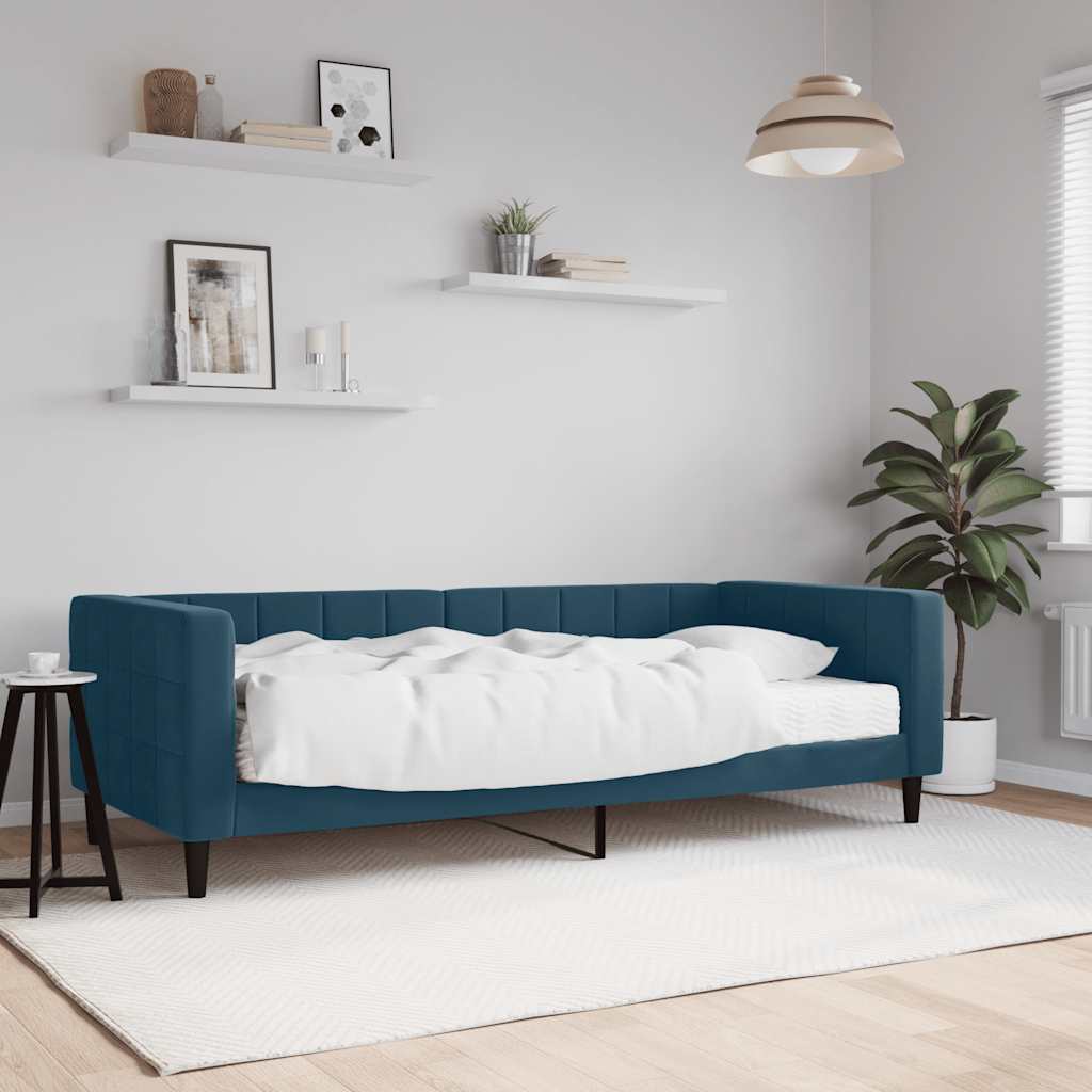 Divano Letto con Materasso Blu 90x200 cm in Velluto