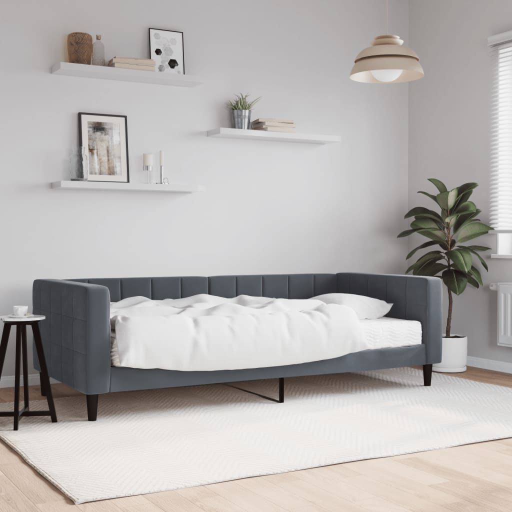 Divano Letto con Materasso Grigio Scuro 90x200 cm in Velluto