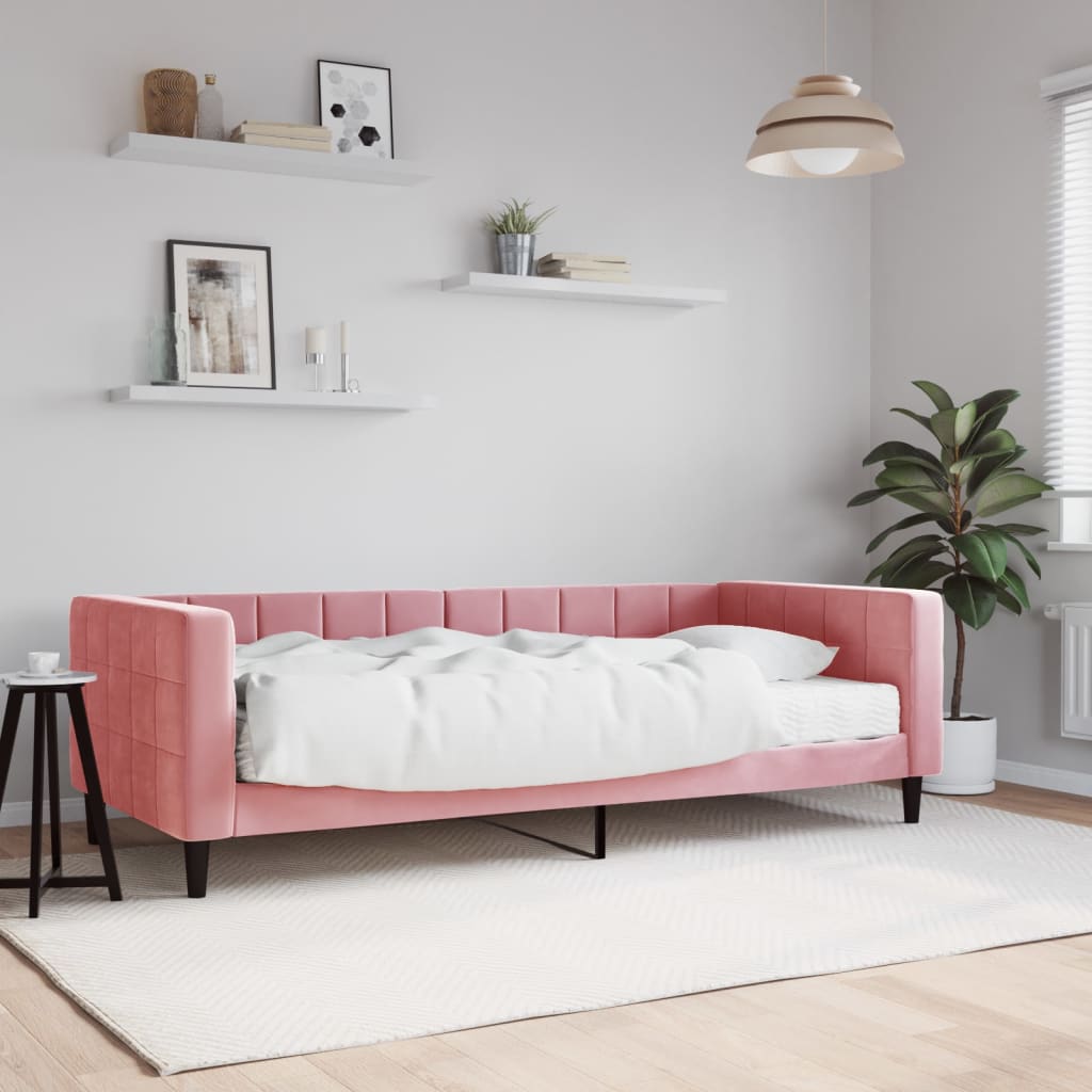 Divano Letto con Materasso Rosa 90x200 cm in Velluto