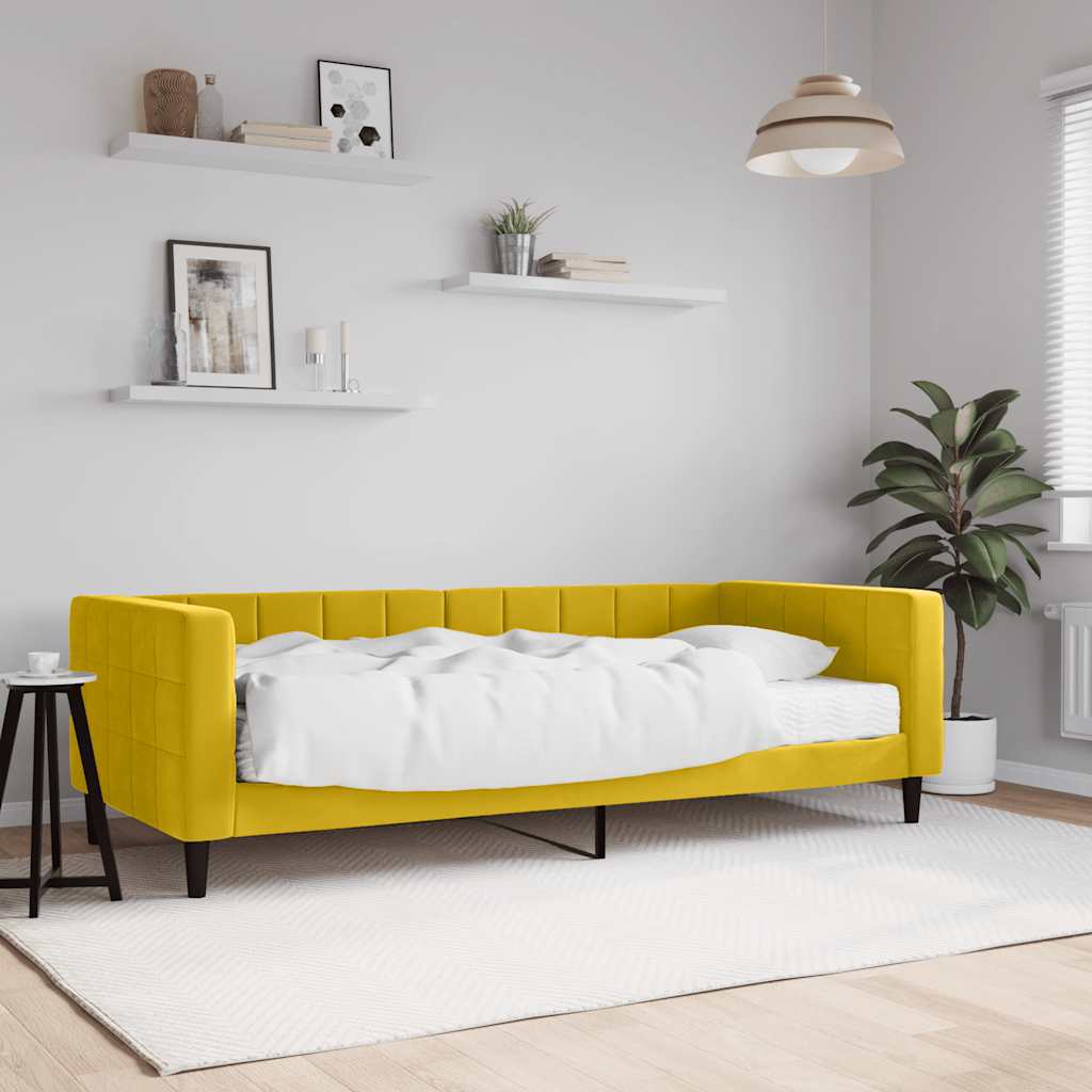 Divano Letto con Materasso Giallo 90x200 cm in Velluto